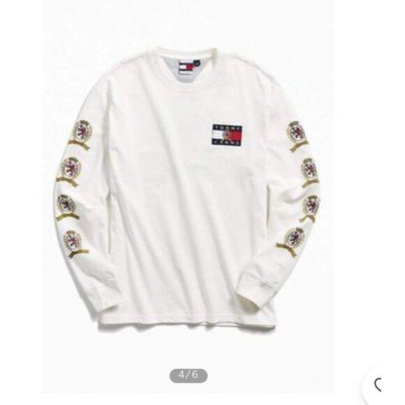 Tommy Jeans Long Sleeve Crest Logo T-Shirt White Mens Large - Picture 2 of 12